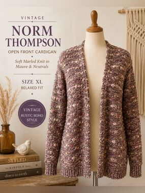 Norm Thompson -Vintage y2K -Marled Mauve Open-Front Cardigan- XL